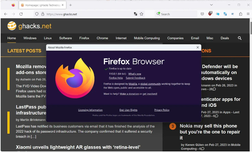 Firefox火狐浏览器110.0.1版更新，带来安全和崩溃问题的修复